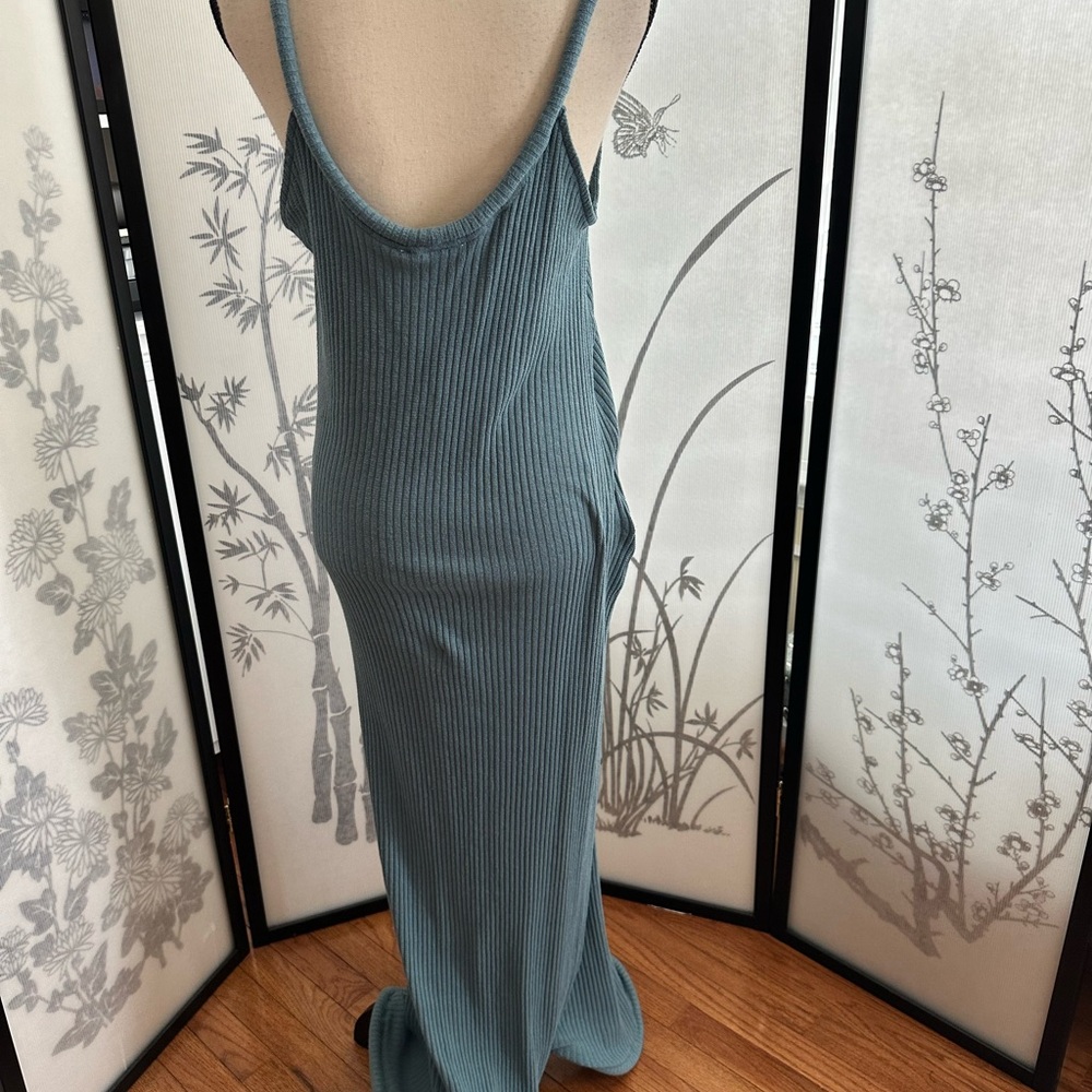 Zara Sleeveless Ribbed Maxi Dress in Dusty Teal Green - Picture 4 of 9